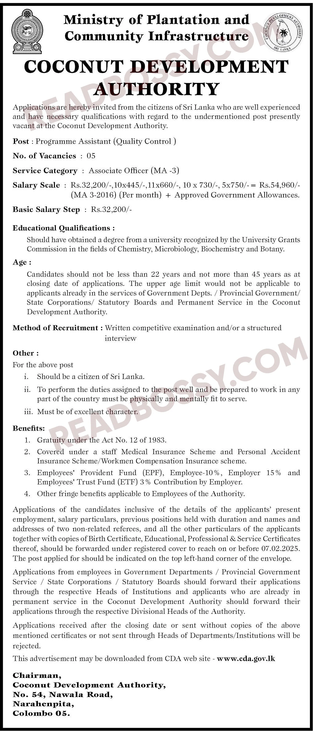 COCONUT DEVELOPMENT AUTHORITY JOB