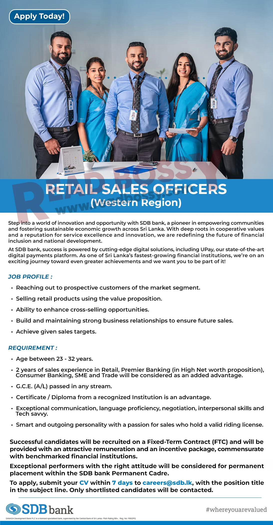 retails sales job ads sdb bank